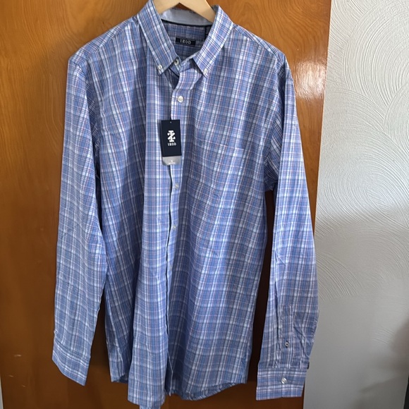 Izod Dress Shirt Mens Large Tall Plaid LT Purple - Picture 1 of 4